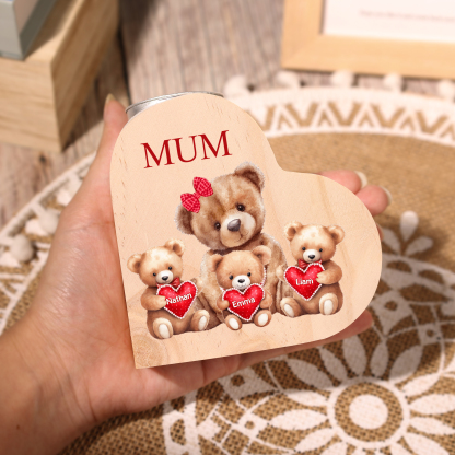 Personalised 3 Names & 1 Text Candle Holder Teddy Bear Wooden Candlestick Gifts for Grandma/Mother-Jessemade AU