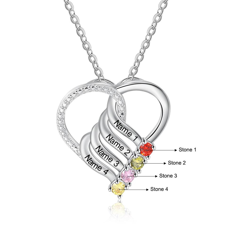 4 Names - Personalised Heart Pendant Necklace Custom Names & Birthstones Love Necklace Gifts for Mother-Jessemade AU