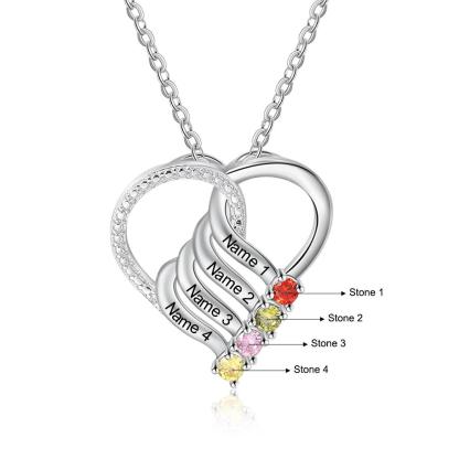 4 Names - Personalised Heart Pendant Necklace Custom Names & Birthstones Love Necklace Gifts for Mother-Jessemade AU