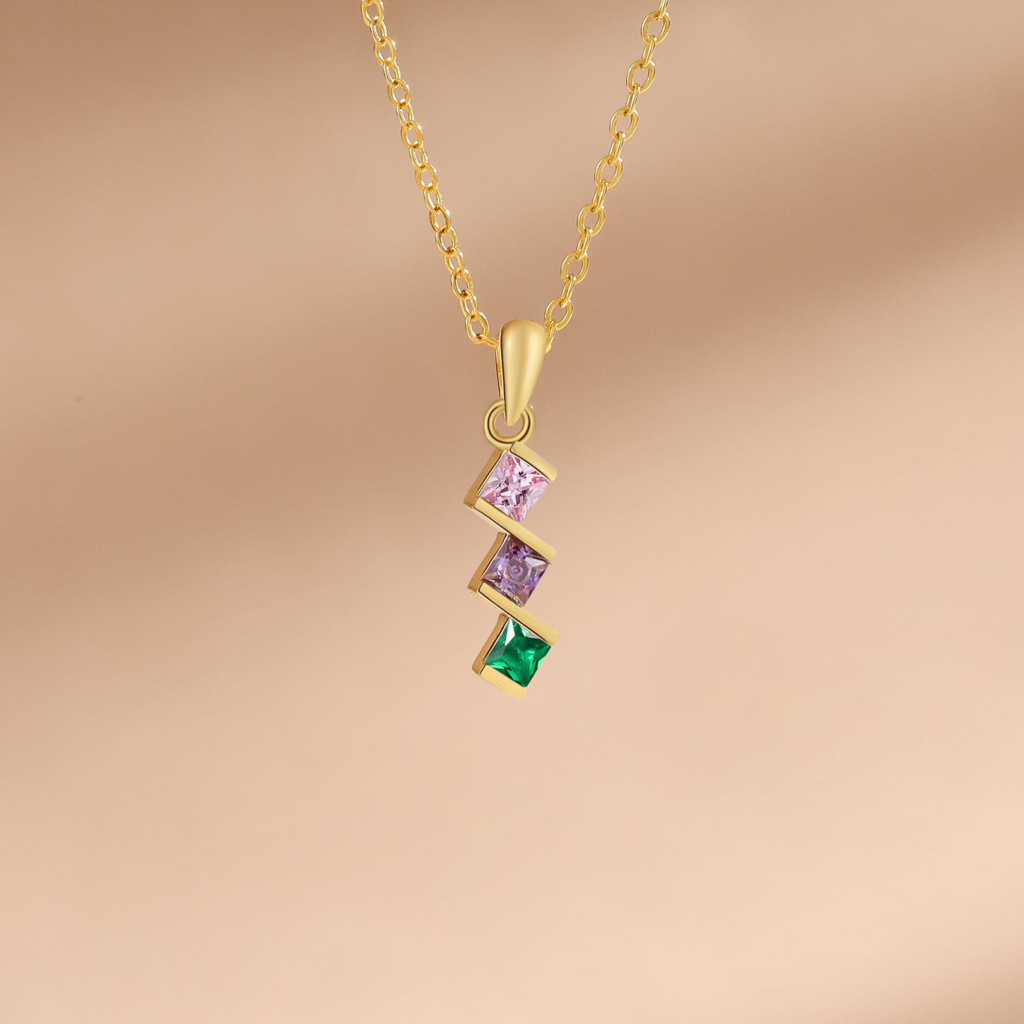 Personalised Women's Necklace Custom 3 Birthstones Pendant Necklace Birthday Gift for Her-Jessemade AU