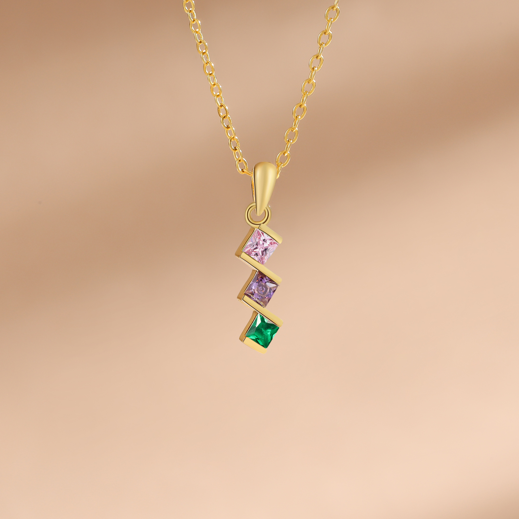 Personalised Women's Necklace Custom 3 Birthstones Pendant Necklace Birthday Gift for Her-Jessemade AU