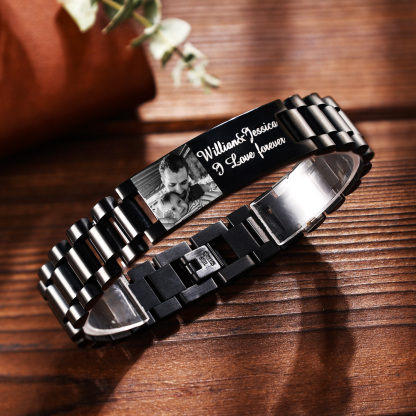 Personalised Men's Bracelet Custom Photo Wristband Initial ID Bar Bangle Gifts For Him-Jessemade AU