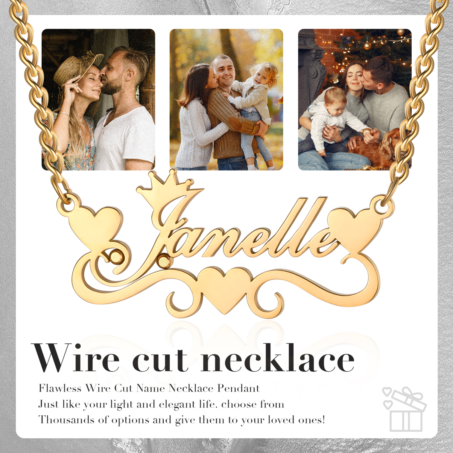 Crown Name Necklace Personalised One Name 925 Sterling Silver Hearts Necklace-Jessemade AU