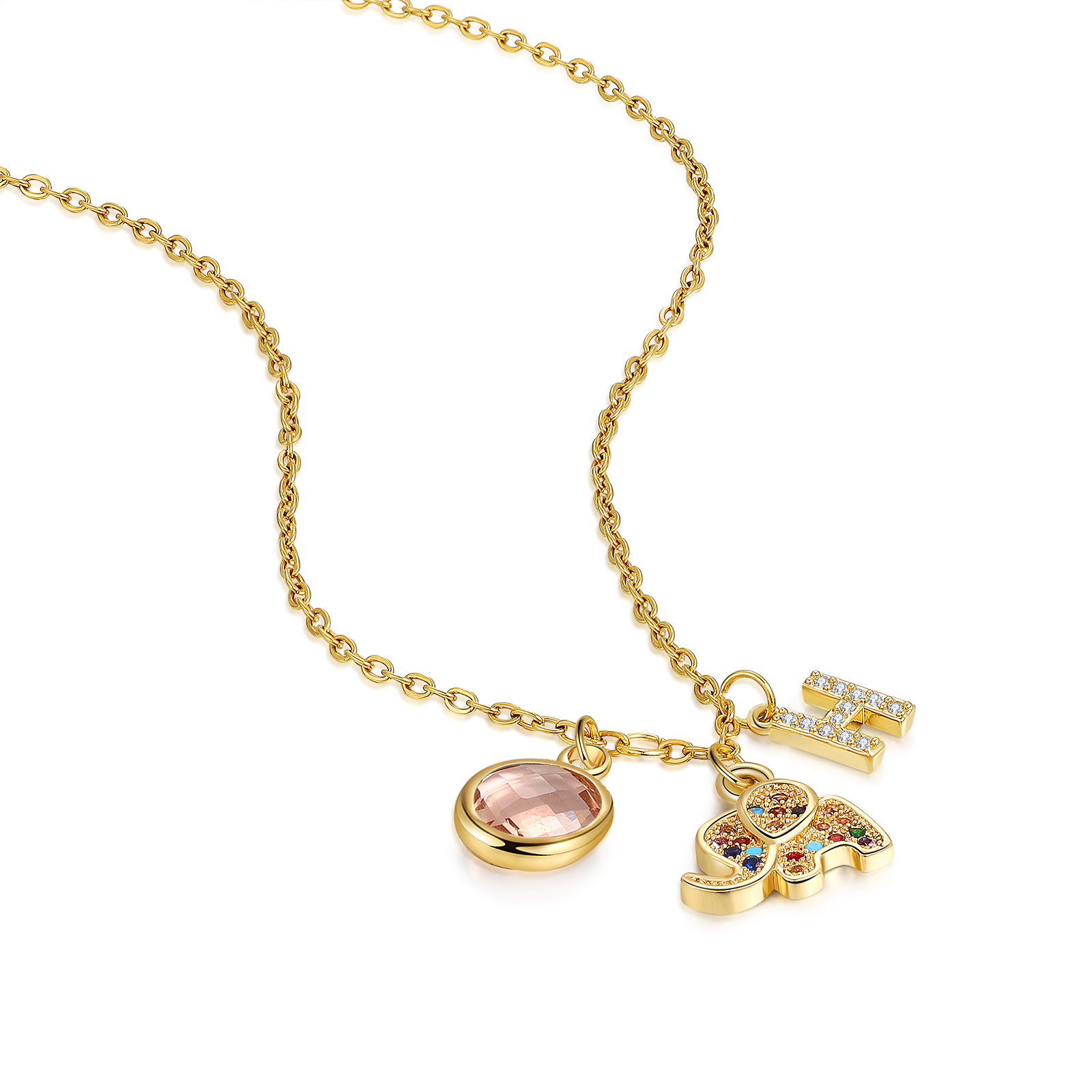 To My Daughter Personalised Elephant Necklace Custom Birthstone and Initial Kid's Necklace-Jessemade AU