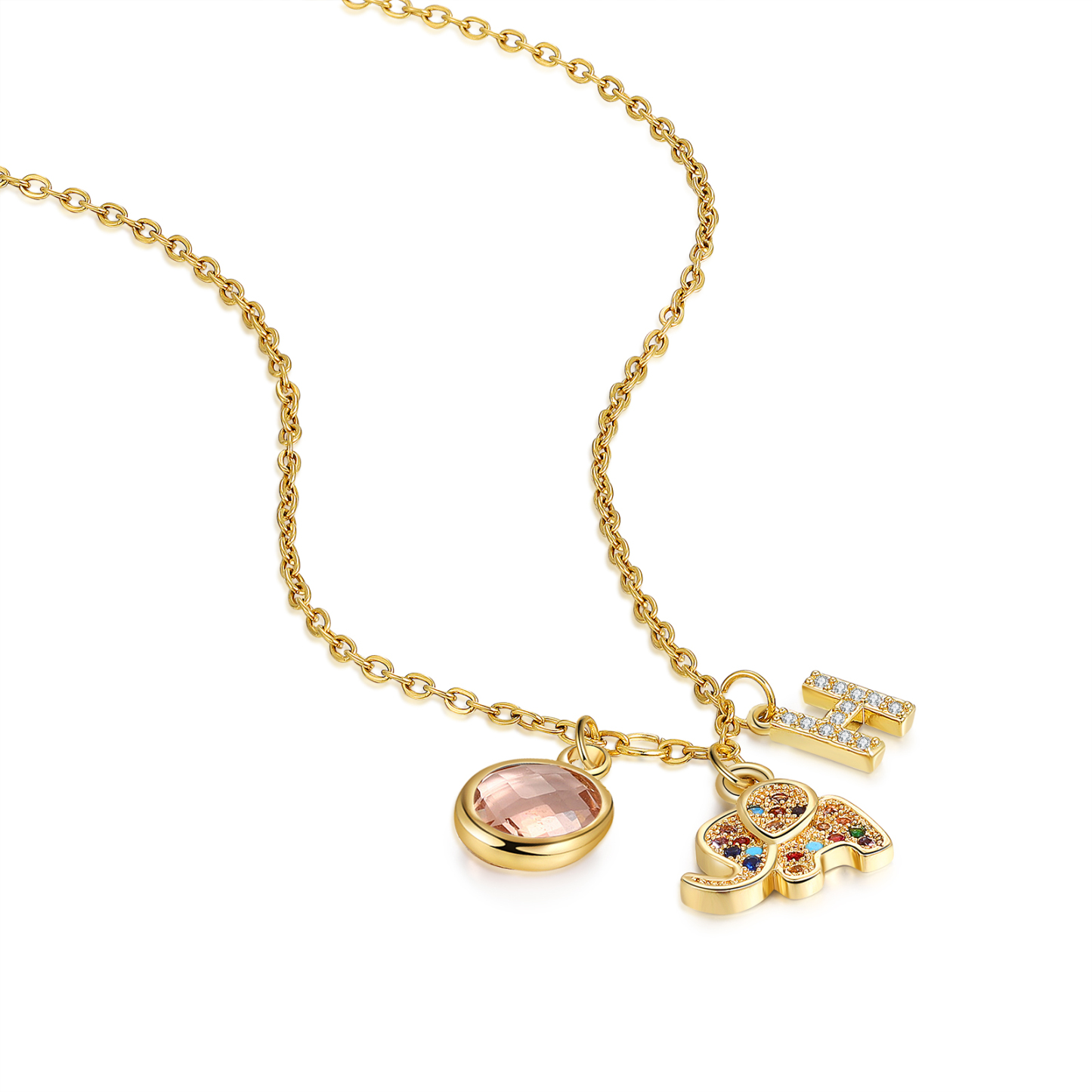 To My Daughter Personalised Elephant Necklace Custom Birthstone and Initial Kid's Necklace-Jessemade AU