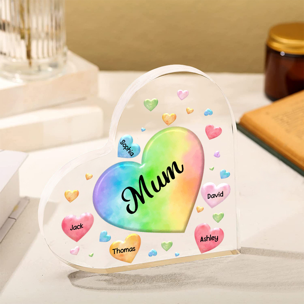 5 Names - Personalised Acrylic Heart Keepsake Custom Text Colourful Hearts Ornament Gift for Mother/Grandma-Jessemade AU