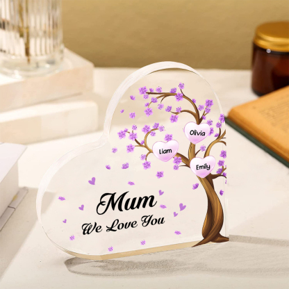 3 Names - Personalised Acrylic Heart Keepsake Custom Text Purple Flowers Tree Ornaments Gifts for Grandma/Mother-Jessemade AU