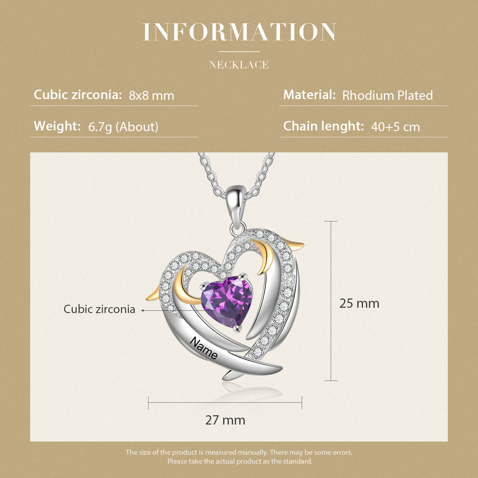 Personalised Heart Wings Necklace With 1 Birthstone Custom Names Necklace Gift For Her-Jessemade AU