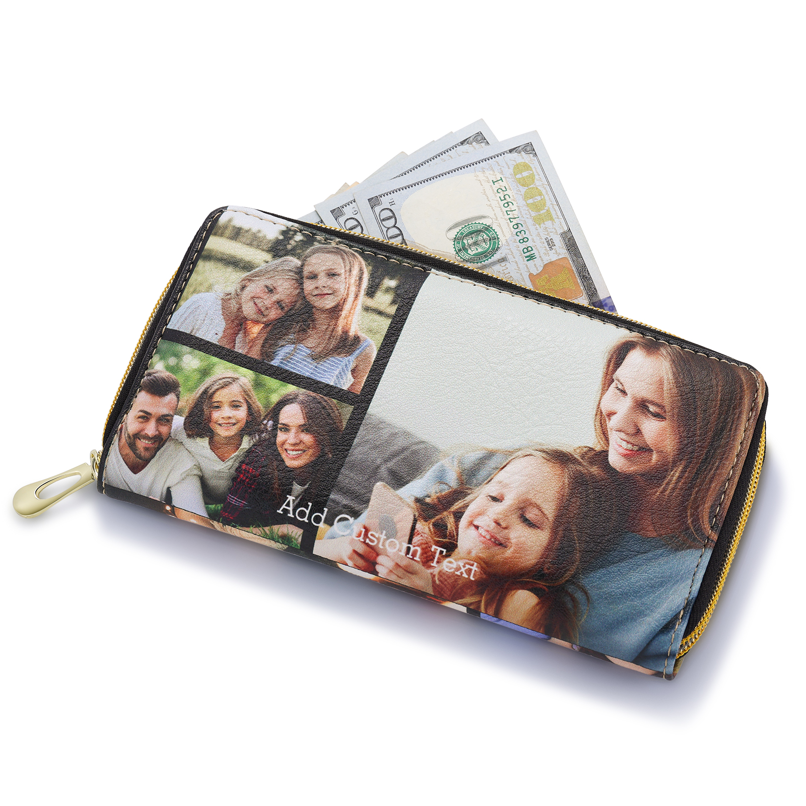 Long Purse Personalised Leather Wallet Engraved 6 Photos Zip Wallet 2023 Gifts For Women Men-Jessemade AU