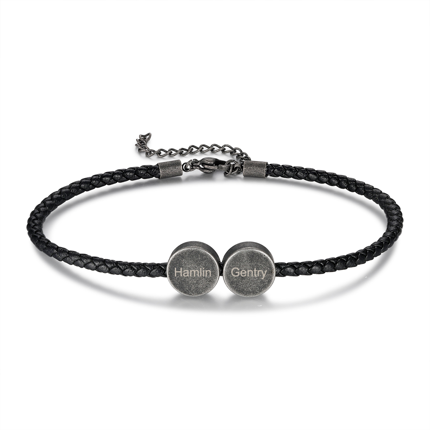 2 Names - Vintage Men's Leather Bracelet Custom Names Beads Bracelet Stainless Steel Personalised Gift for Him-Jessemade AU