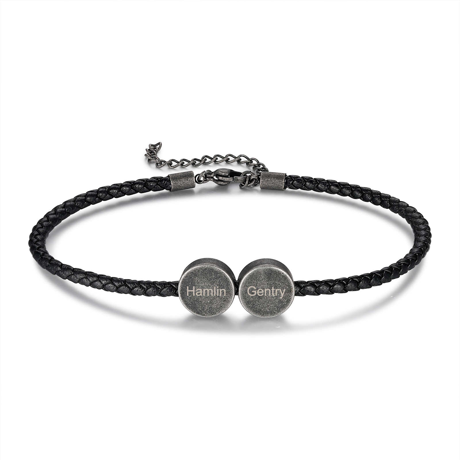 2 Names - Vintage Men's Leather Bracelet Custom Names Beads Bracelet Stainless Steel Personalised Gift for Him-Jessemade AU