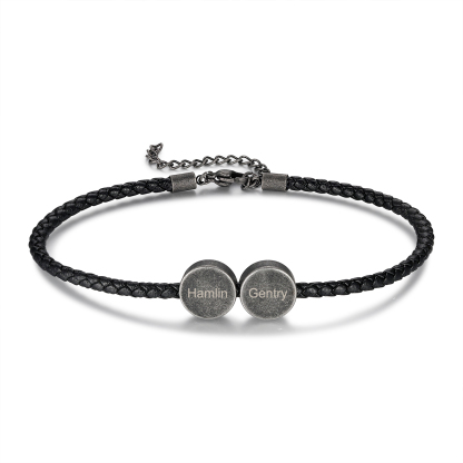2 Names - Vintage Men's Leather Bracelet Custom Names Beads Bracelet Stainless Steel Personalised Gift for Him-Jessemade AU