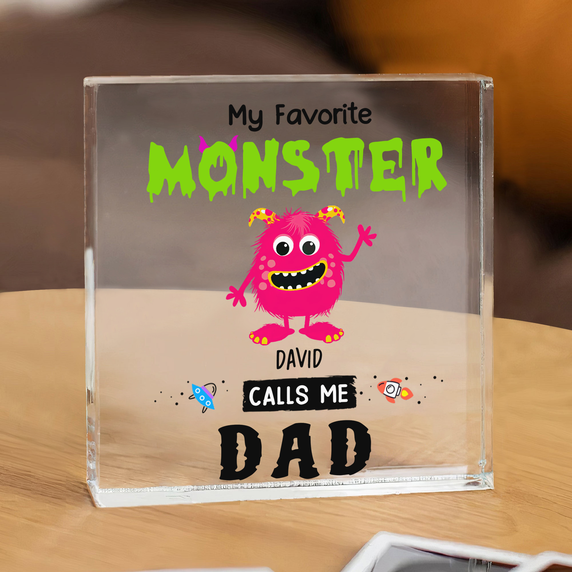 Personalised 1 Name Acrylic Square Keepsake Monster Rectangle Plaque Father's Day Gift - My Favorite Monster Calls Me Dad-Jessemade AU