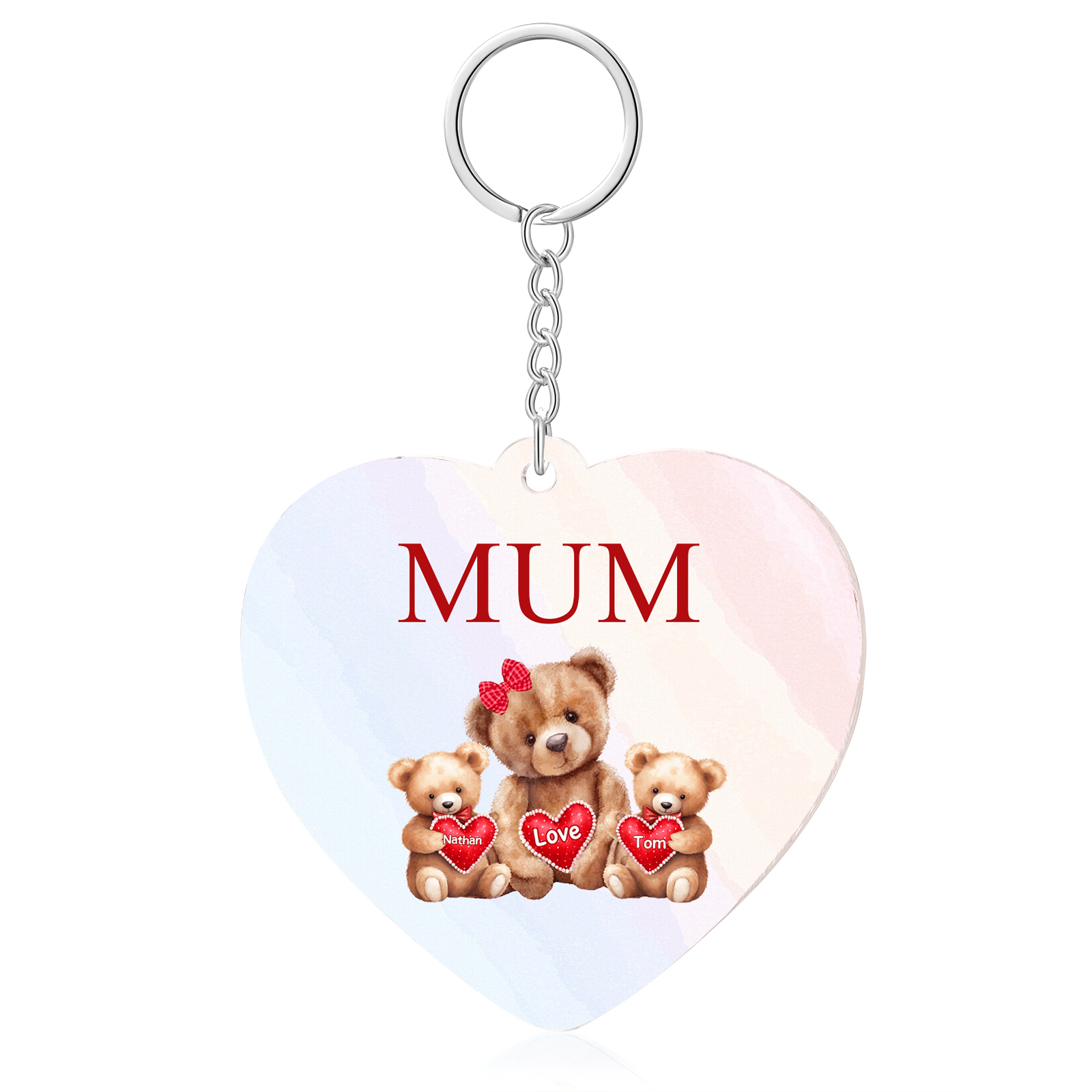 2 Names - Personalised Acrylic Keychain Custom 1 Text Teddy Bears Family Hanging Ornaments Gift for Mum/Grandma-Jessemade AU