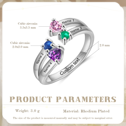 4 Names - Personalised Birthstones Ring Customised Name Open Ring Gift for Her-Jessemade AU