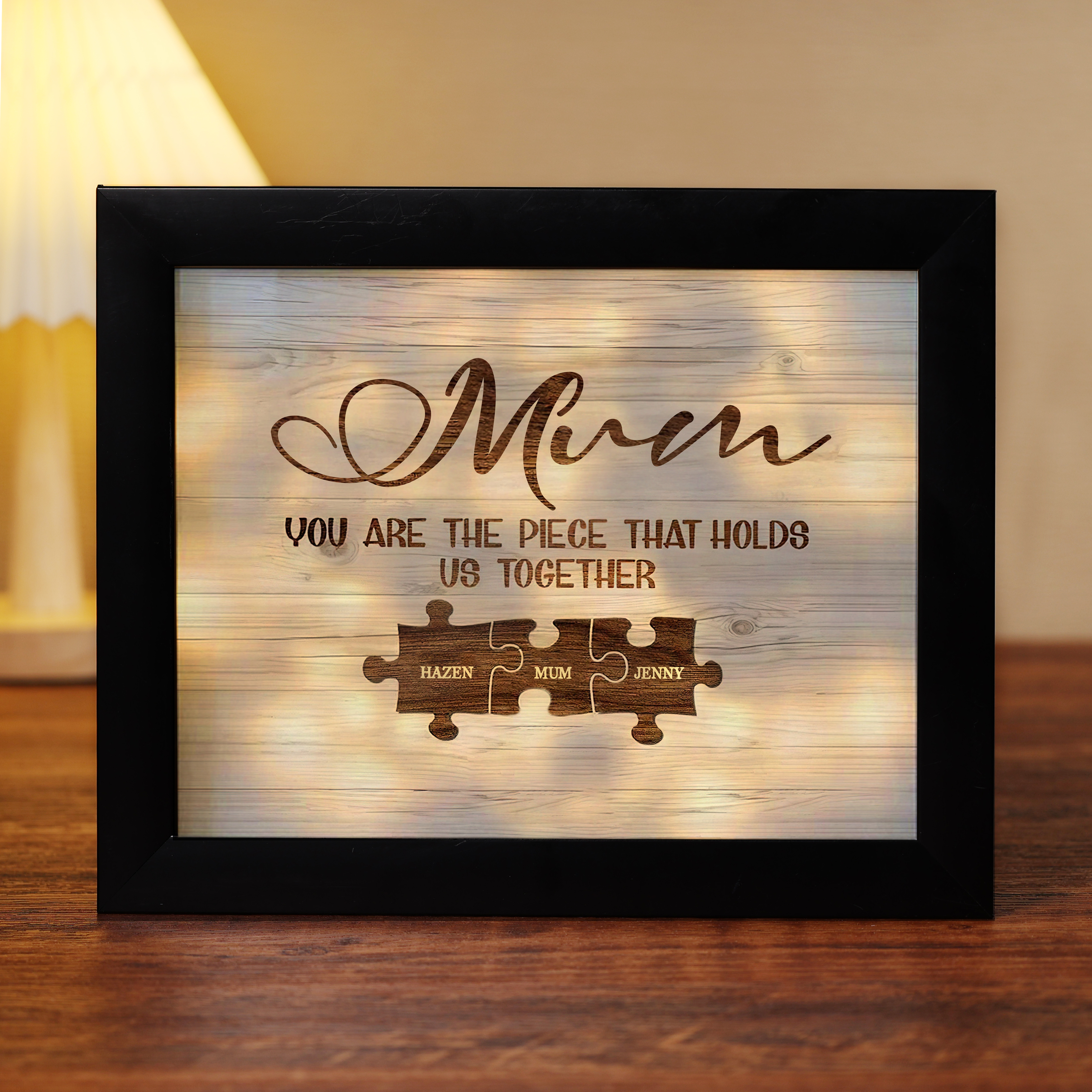 Personalised Mum Puzzle Picture Frame With Light Custom 3 Names Decor Gifts For Mother - You are the piece that holds us together-Jessemade AU