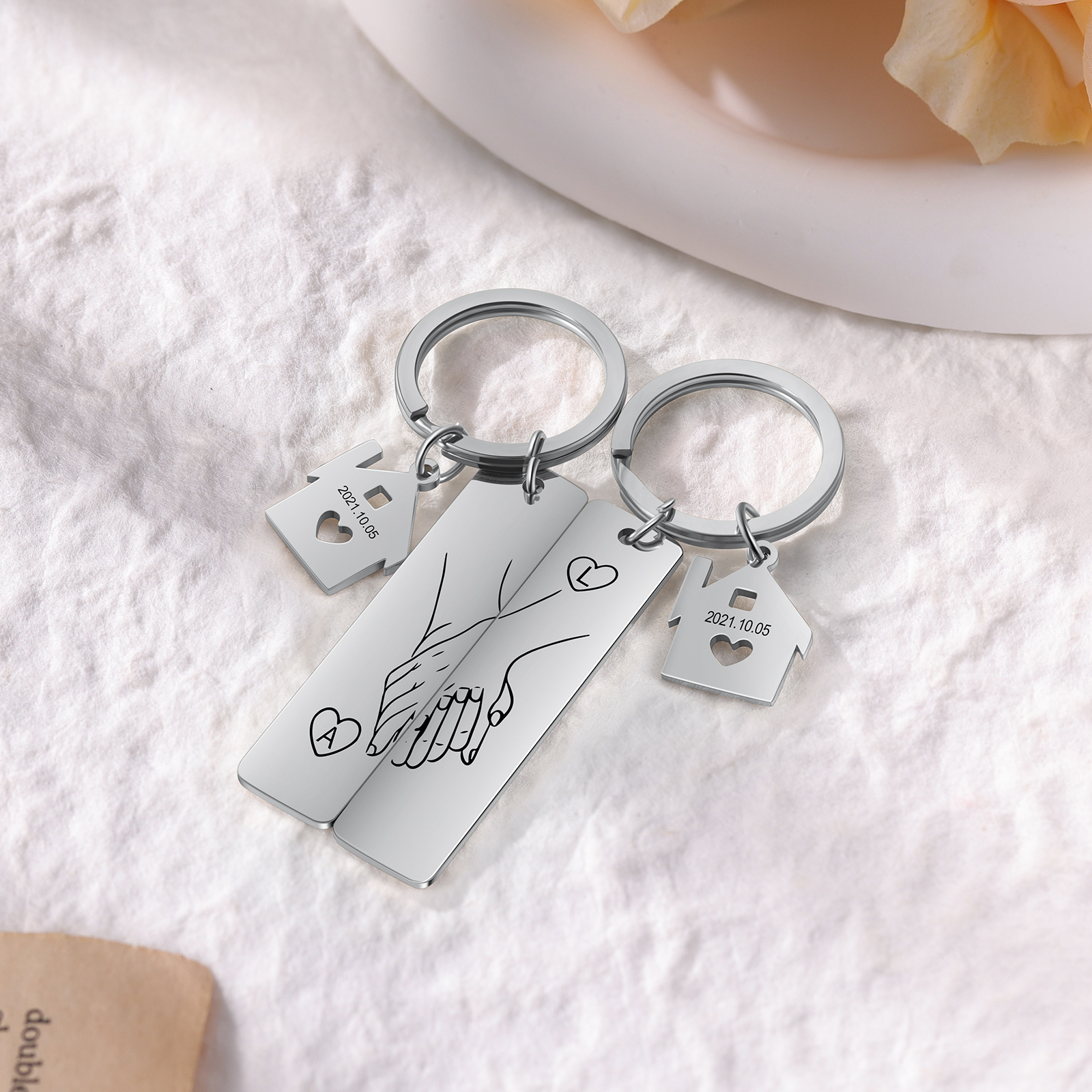 Holding Hands Couple Keychain Set Personalised Date Initial Matching Couple Gifts-Jessemade AU
