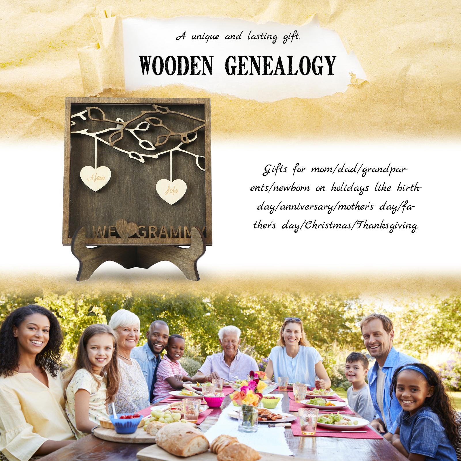 Custom Family Tree Sign Engrave 2 Names Wooden Family Frame Home Decor-Jessemade AU