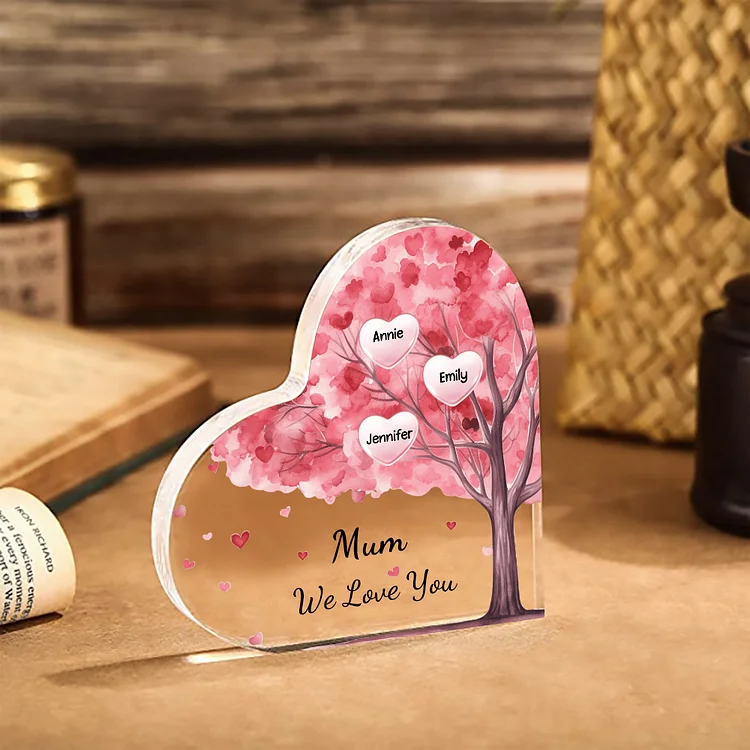 3 Names - Personalised Acrylic Heart Keepsake Custom Text Pink Tree Ornaments Gifts for Grandma/Mother-Jessemade AU