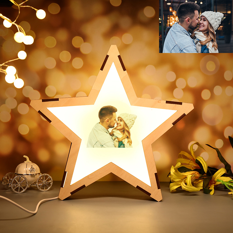 Personalised Wooden Star Night Light Custom Photo Acrylic Lamp Gifts Home Decoration-Jessemade AU