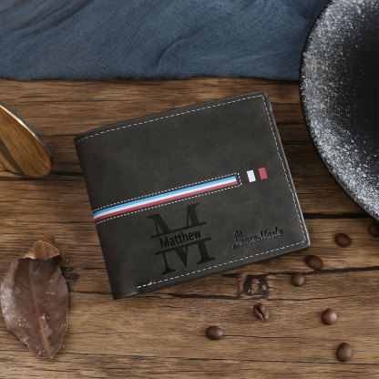 Personalised Photo & Name & Letter Billfold Wallet Monogram Leather Black Wallet Gift for Men-Jessemade AU