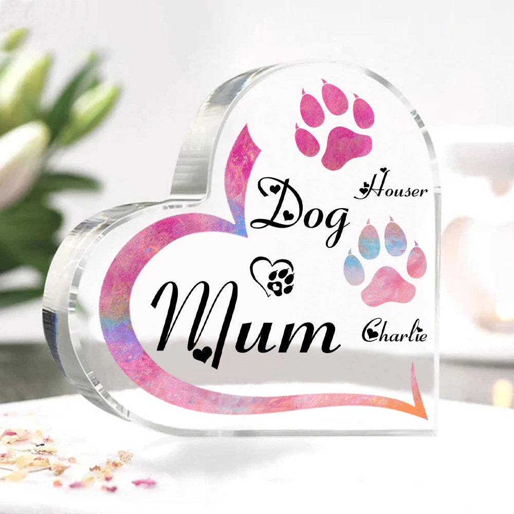 Personalised Acrylic Heart Keepsake Custom 2 Names Dog Footprints Ornaments Gifts for Mum-Jessemade AU