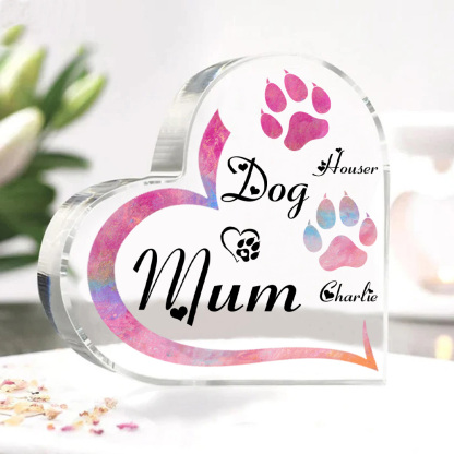 Personalised Acrylic Heart Keepsake Custom 2 Names Dog Footprints Ornaments Gifts for Mum-Jessemade AU