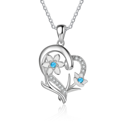 Personalised March Birthflower Necklace With Birthstones Custom 1 Name Necklace For Her-Jessemade AU