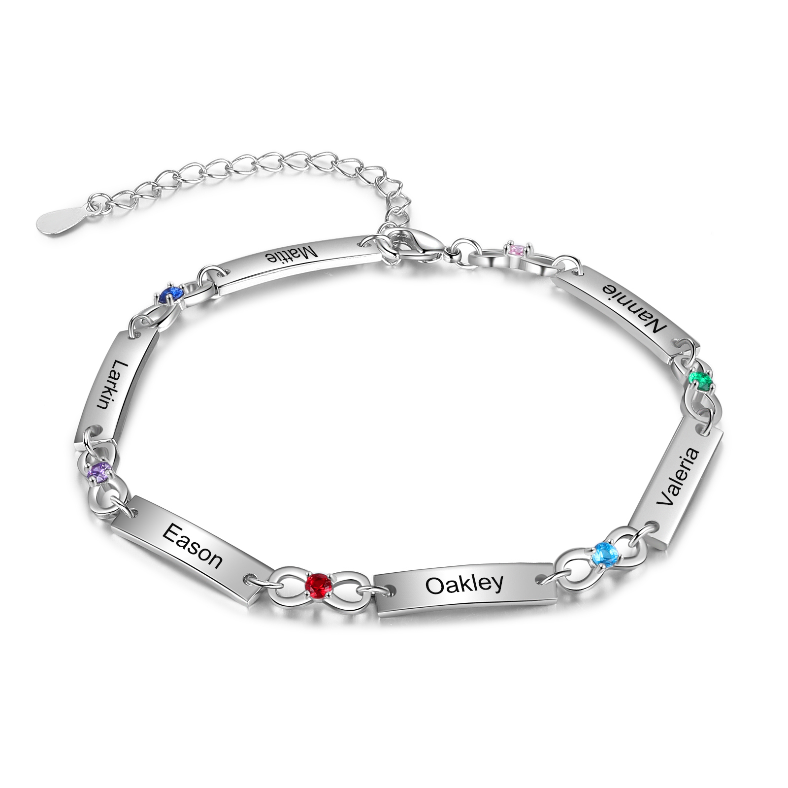Personalised Infinity Bracelet With 6 Birthstone Engraved Names Bracelet Gift For Women-Jessemade AU