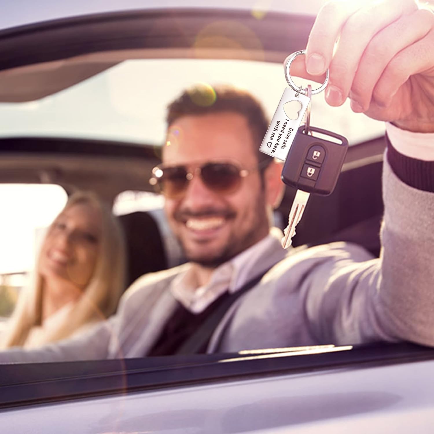 Matching Keychain Bracelet Set Heart Keychain Adjustable Bracelet with Message Card Gifts for Couple - Drive Safe I Need You Here With Me-Jessemade AU