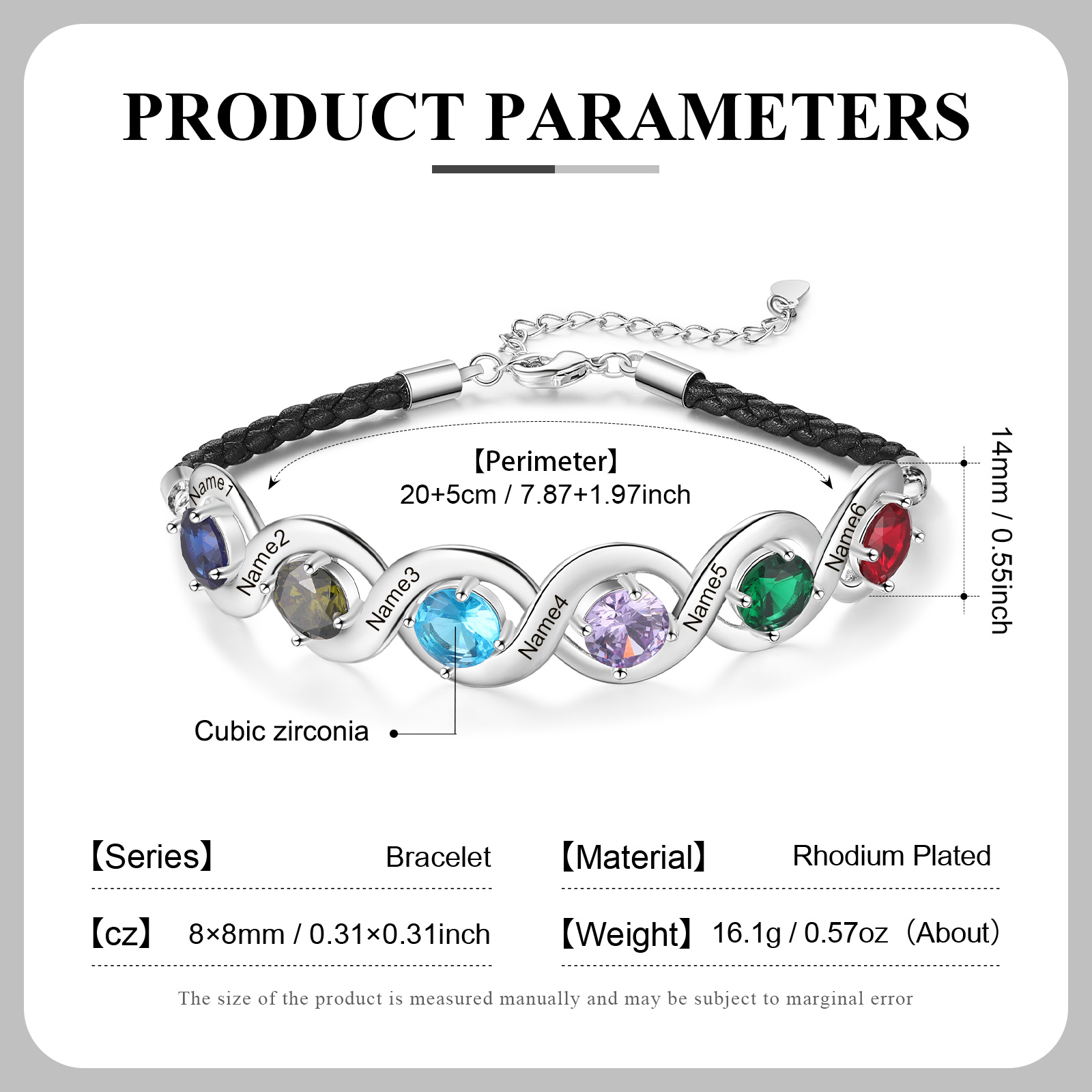 Personalised Infinity Bracelets Custom 6 Birthstones & 6 Names Adjustable Bracelet Gift for Her-Jessemade AU