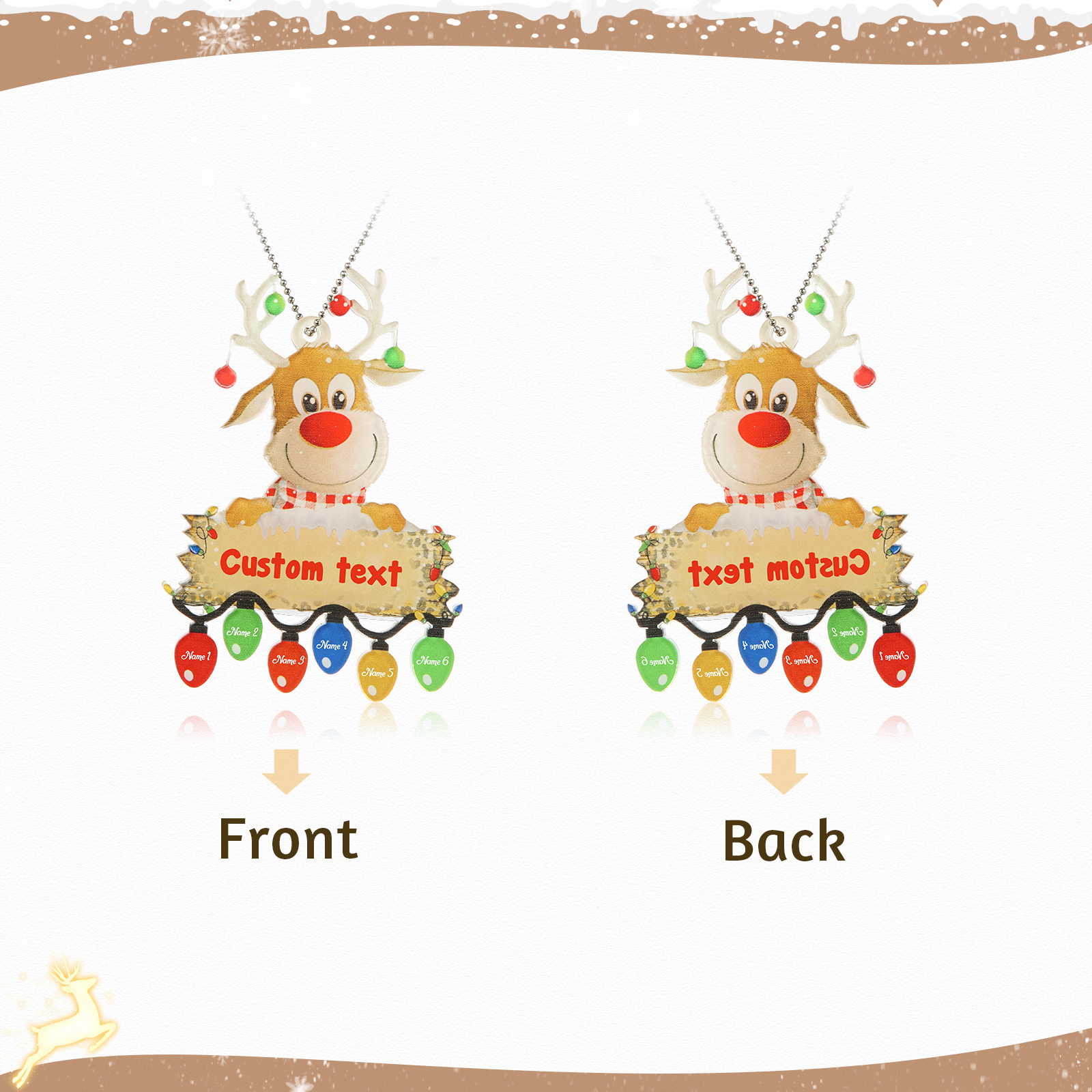 6 Names - Personalised Acrylic Christmas Reindeer Ornaments Customised Text & Name Xmas Pendant Gifts for Family-Jessemade AU