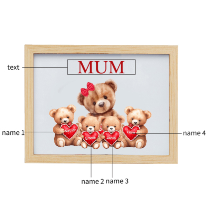 Personalised Frame Night Light Custom 1 Text  & 4 Names Teddy Bears Family Ornament Gifts for Mother/Grandma-Jessemade AU