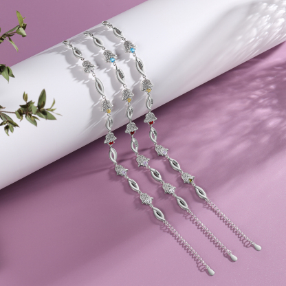 Flowers Series Personalised Tulip Bracelet With 5 Birthstone Engraved Names Flowers Charm Gifts For Her-Jessemade AU