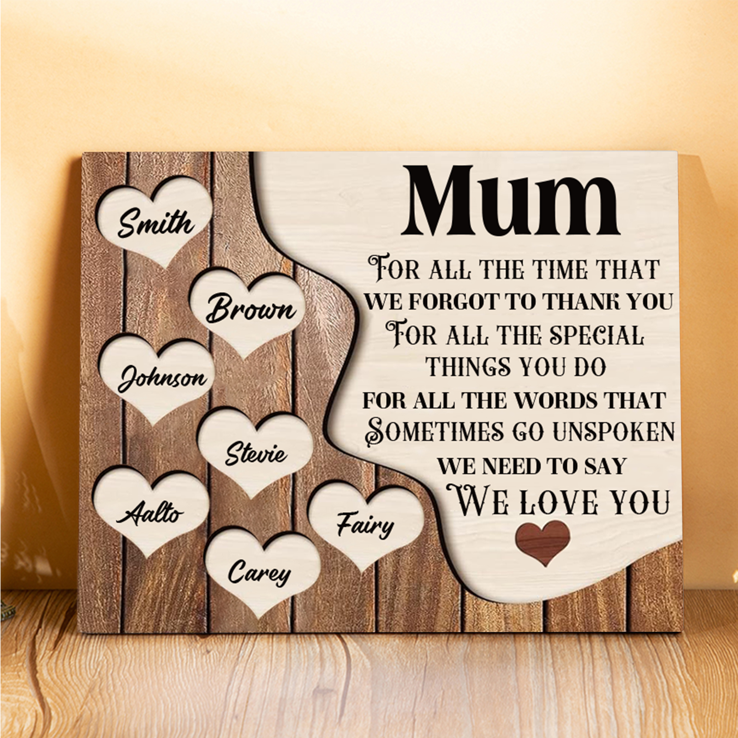 7 Names - Personalised Mum Wooden Plaque Custom Names Home Decoration Hearts Gift for Mother-Jessemade AU