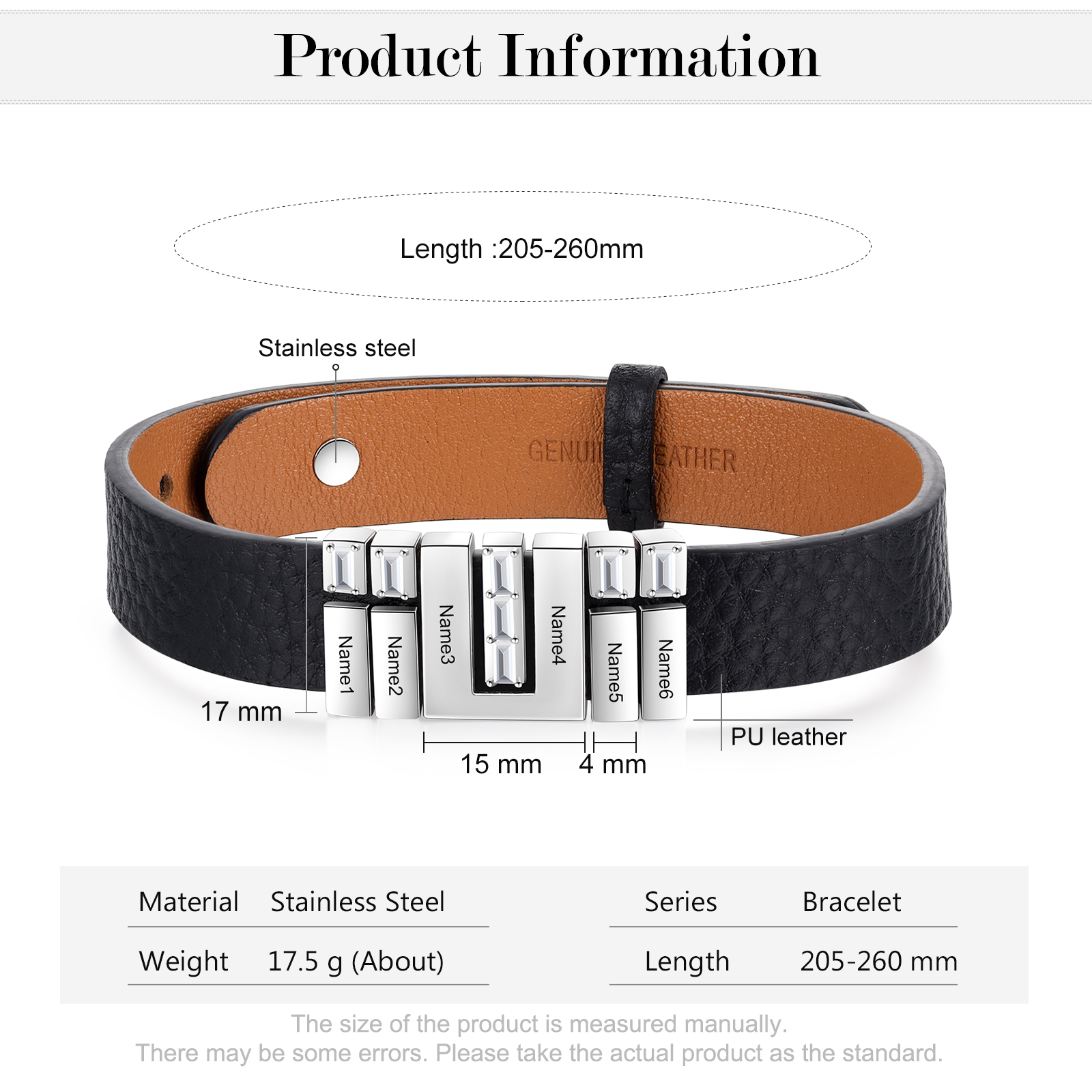 Personalised Leather Bracelet with Beads Engraved 6 Names Bangle for Him-Jessemade AU