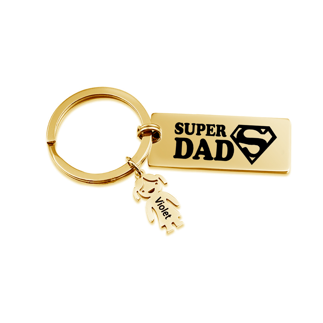 Father's Day Gift Personalised Super Dad Keychain Engraved 1 Kid Charm
