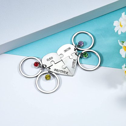 Personalised 4 Names Heart Puzzle Keychain with Birthstones Gifts for Family-Jessemade AU