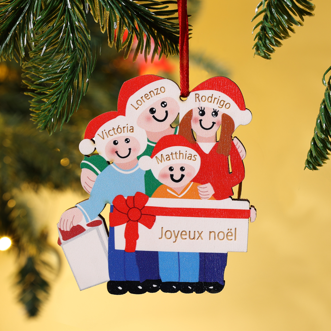 Personalised Family Of 4 Decorating Christmas Tree Ornament-Jessemade AU