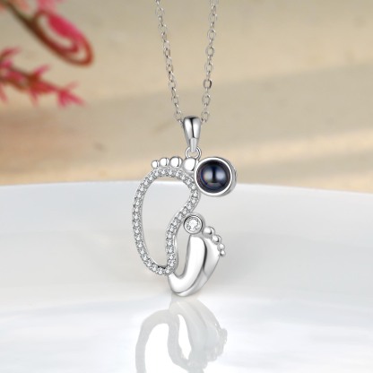 Personalised Baby Feet Projection Necklace Custom Photo Heart Necklace for Mother-Jessemade AU