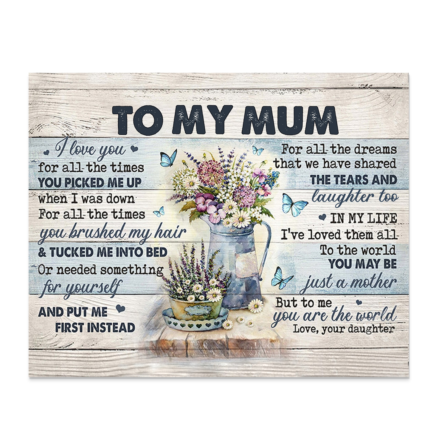 To My Mum Flowers Picture Board Daughter To Mother Keepsake Wood Signs Photo Frame-Jessemade AU
