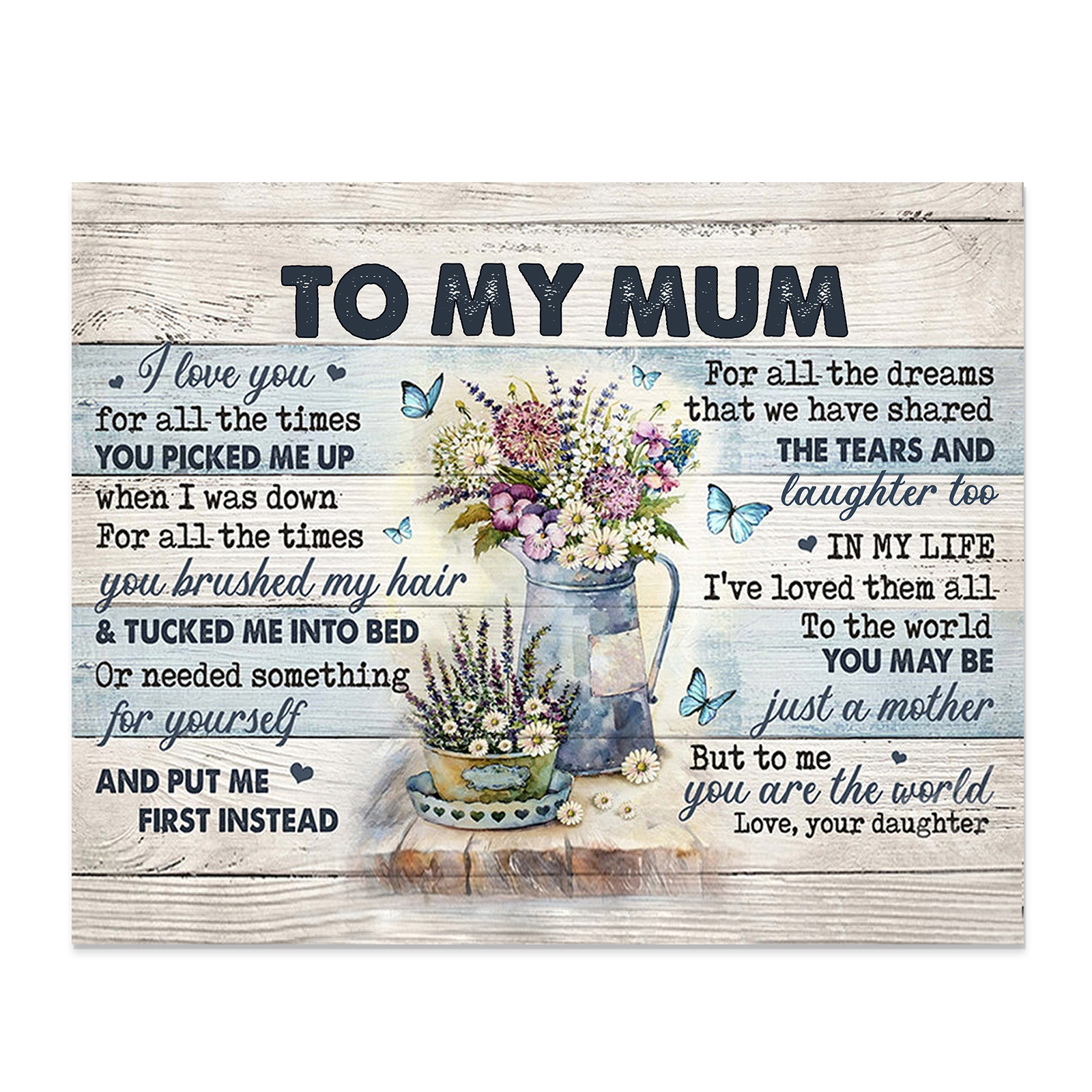 To My Mum Flowers Picture Board Daughter To Mother Keepsake Wood Signs Photo Frame-Jessemade AU