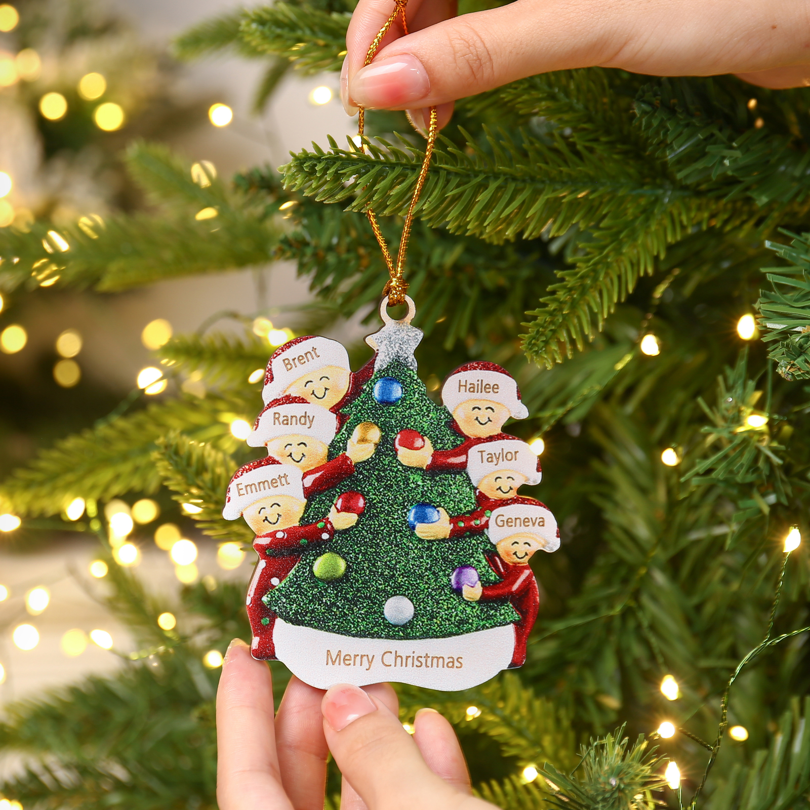 6 Names - Personalised Wooden Christmas Ornaments Custom Text & Name Xmas Pendant Gifts for Family-Jessemade AU