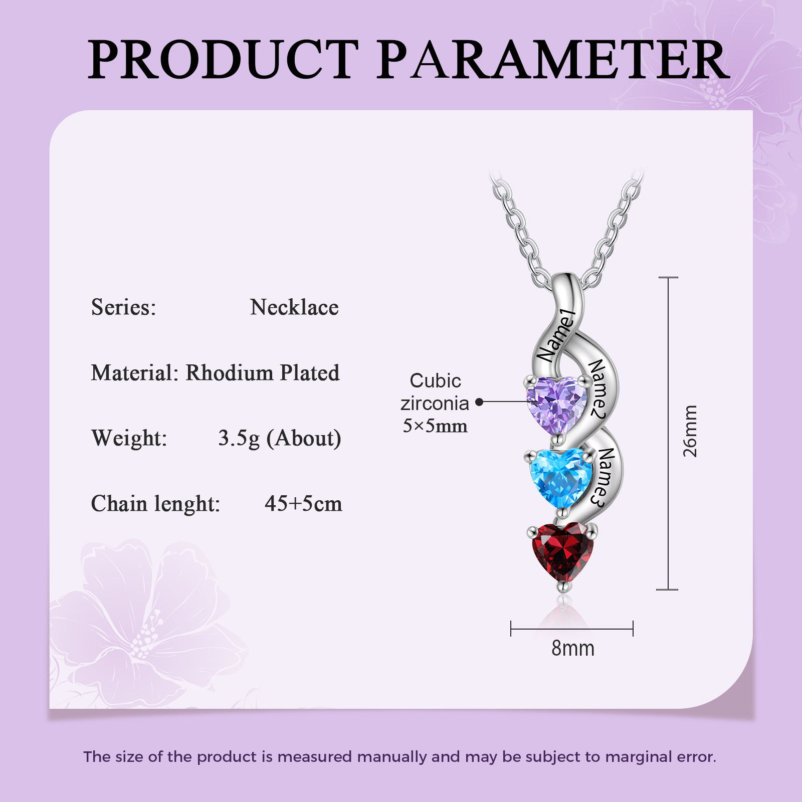 3 Names - Personalised Pendant Necklace Customised Names & Birthstones Necklace Birthday Gift for Women Girls-Jessemade AU