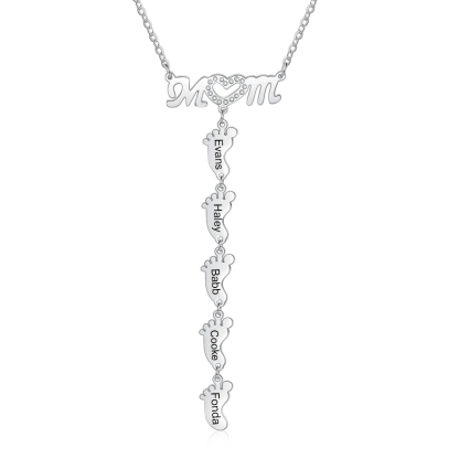 Happy Mother's Day Personalised baby feet Necklace Engraved 5 Names Necklace Gifts For Mum-Jessemade AU