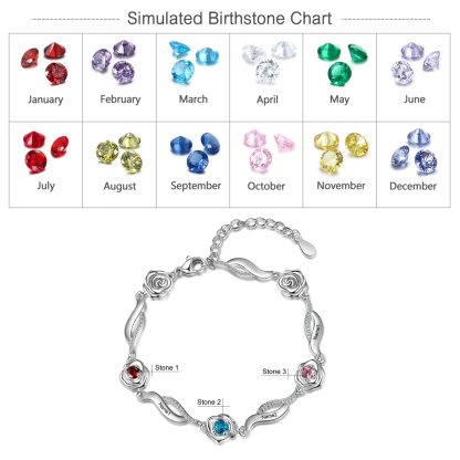 Personalised Rose Bracelet With 3 Birthstones Custom Names Bracelet Gift For Women-Jessemade AU