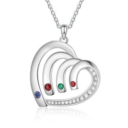 Personalised Heart Pendant Necklace Custom 4 Birthstones & 4 Names Necklace Gifts for Her-Jessemade AU