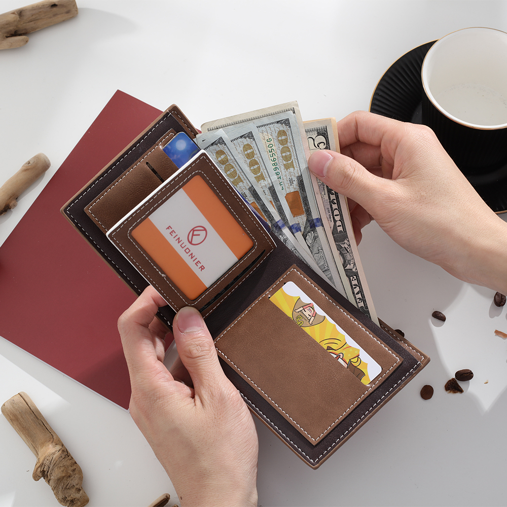 Brown Personalised Leather Wallet Engraved Photo Short Purse Folding Wallet Gifts For Men-Jessemade AU