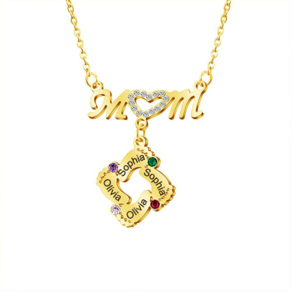 Mom Necklace Customised Baby Feet Necklace with Birthstones Engraving 4 Names Gifts for Her-Jessemade AU