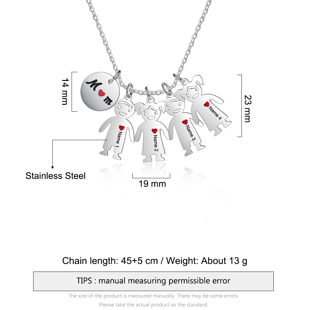 Personalised 4 Kids Charm Necklace Engraved Names Gift For Mother-Jessemade AU
